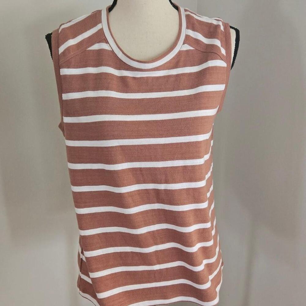 loft outlet white and rust horizontal striped cotton tank top small